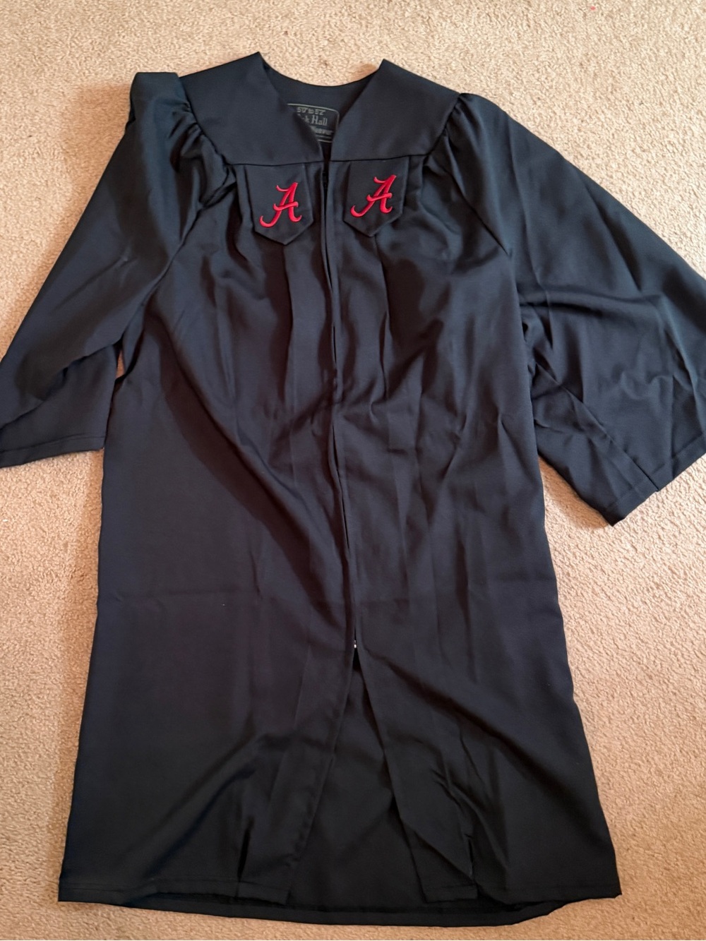 University of Alabama Black Graduation Gown with Red 'A' Embroidery